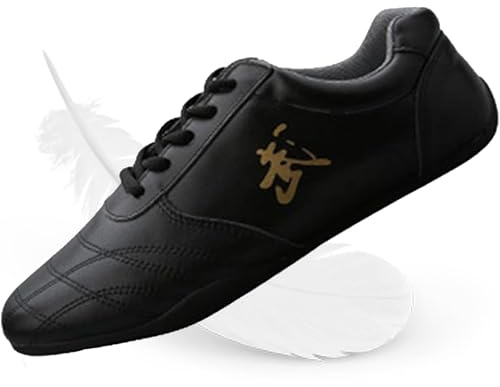 Tai chi Shoes for Women Non slip Leather Breathable Kung Fu Shoes Chinese Traditional Martial Arts Shoe for Men Outdoor Indoor Soft a Taekwondo Karate Training Sneakers(Size:40EU/250mm,Color:BLACK)