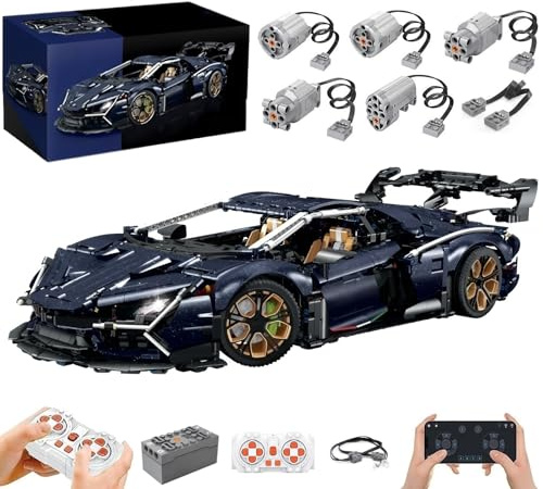 MOCSETS Technik Auto für Lambo Aventador SVJ, Mit Motoren Set, Modellauto-Bausatz im Maßstab 1:8, Klemmbausteine Rennauto Modellbausatz aus 3851+ Teile, Sammlerstück für Autofans (Mit Originalkarton)