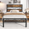 VECELO Single Bed Frame with Rustic Vintage Wooden Headboard, Heavy Duty Metal Slats Support, Platform Mattress Base No Box Spring Needed, No Noise, Easy Assembly
