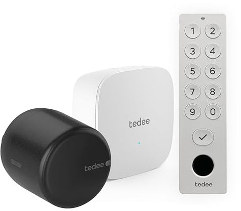 tedee Lock GO 2 Aluminium Set |smartes Türschloss Schwarz | WLAN-Bridge | biometrisches Tastenfeld Weiß | Smart Home iOS, Android | Bluetooth | PIN + Fingerprint | keine Installationshardware
