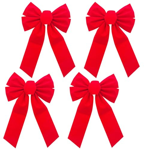 Wanheart 4 Stück Rote Deko Schleifen – Große Samtschleifen aus Polyester für Weihnachtsbaum, Geschenke, Türkränze, Fenster, Garten und Party-Deko