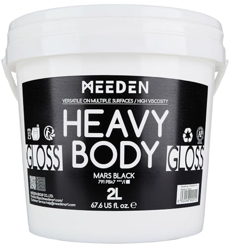 MEEDEN Mars Schwarz Acrylfarbe: 2L Heavy Body Gloss Künstlerfarbe - Großpackung dicke schwarze Farbe für Leinwand, Bastelarbeiten, Möbelmalerei