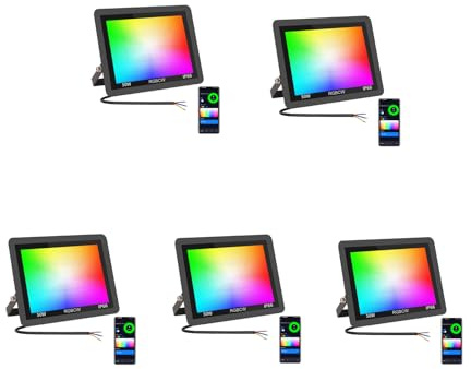 JBdusn 100W Foco LED RGB de Colores Exterior,5pcs Inteligente RGBCW Proyector Colorido con Control por Aplicación Bluetooth/Wifi, Luces de Fiesta Regulables para Discotecas, Fiestas, Halloween