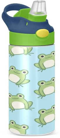 EtherSpher Blue Cartoon Frog Sports Water Bottles with Straw Leak Proof Water Cup for Bike Running Sports Travel Gym termos para agua fria