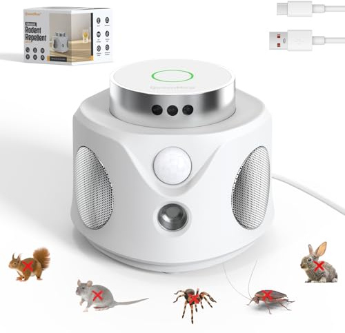 outsweat Ultrasons Souris et Rats avec 3 Emetteurs à Ultrasons, 3 Modes Anti Souris Répulsif Souris Brancher avec 9 Lumières Stroboscopiques, 360° Anti Rongeurs pour Rat Araignée Moth