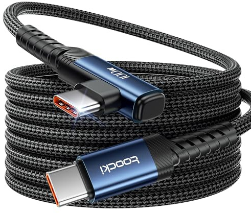 toocki 100W USB C auf USB C Kabel 3M, 90 Grad Winkel USB C Ladekabel PD3.1 Nylon Geflochten Schnellladekabel USB Typ C für iPhone 17 17 Pro Max Samsung Galaxy S25 Ultra Pixel 7 iPad Pro MacBook Air