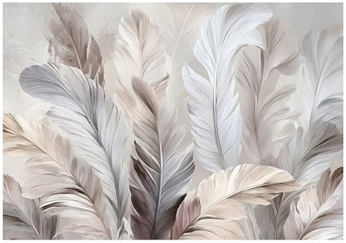 WallArena - Carta da parati fotografica - piume 400x280 cm - Murale fotografico - Per soggiorno e camera da letto - Effetto 3D - con Colla - Boho Beige Bianco