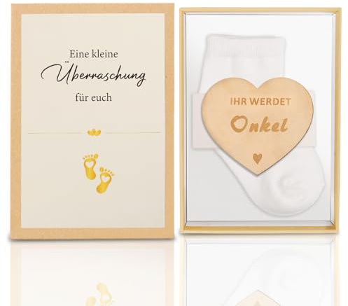 Anruzon Schwangerschaft Verkünden Geschenkbox für die Onkel - Du wirst Onkel Geschenkset mit Babysöckchen & Holz-Nachrichtenkarten