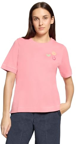 Cartoon Damen Rundhals-Shirt mit Stickerei 36, Patch Pink/Orange