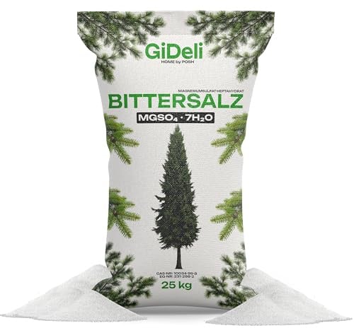 GiDeli Bittersalz Dünger 25 kg Magnesiumsulfat für Koniferen und Hecken | bittersalz für pflanzen, epsom salz, vorrat für große flächen, schnell wasserlöslich ohne rückstände