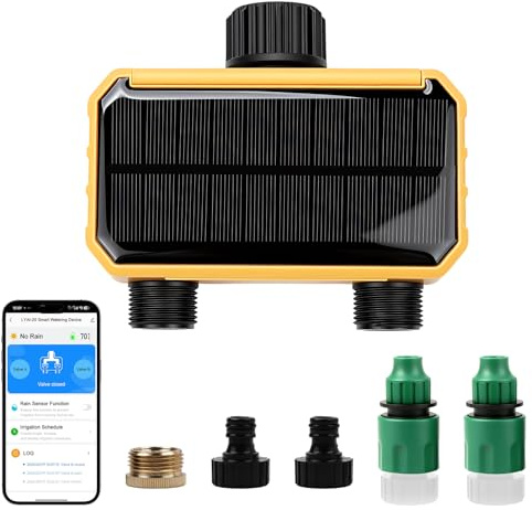 Nikou Temporizador de riego solar WiFi, temporizador de agua con control remoto de aplicación inteligente, controlador automático de manguera programable para exteriores o riego de césped de jardín (2