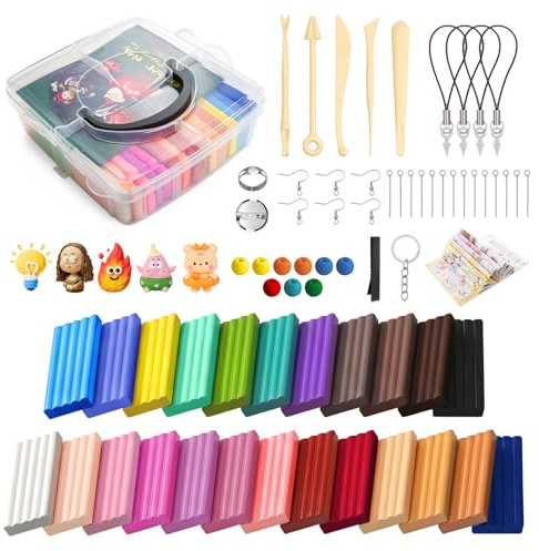 Flintronic Clay Set, 24 Colours DIY Modeling Clay, Oven Bake Modeling Clay Include Storage Box, Clay Kit with Sculpting Tools and Accessory Book, Crafts Gift for Beginners/Adults