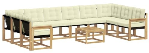 vidaXL Outdoor-Sofagarnitur mit Kissen 11 pcs Weiß und Creme, Garten-Sofa, modernes Outdoor-Satz, haltbare Terrassenmöbel, perfekte Lounge für Entspannung und Komfort