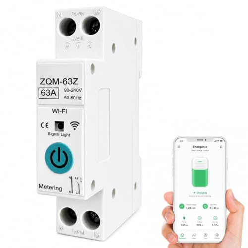 Interrupteur WiFi 63A Intelligent Compatible Al-exa Goo-gle Home | Contrôle à distance via WiFi, minuterie intégrée, sans pavé numérique. Compatible Alexa/Google. Installation rail DIN facile