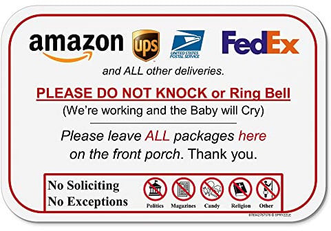 Leave Package Sign - Do Not Knock or Ring Bell (Baby Will Cry)