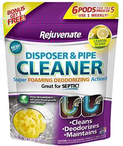 Rejuvenate Disposer and Pipe Cleaner, Lemon Scent, 6 Pods, 7.1 oz (201g)