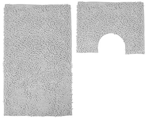 Gaveno Cavilia Loop Design Luxury 2pc Bath & Pedestal Mat Sets Non Slip Water Absorbent Bathroom Rugs (Silver)