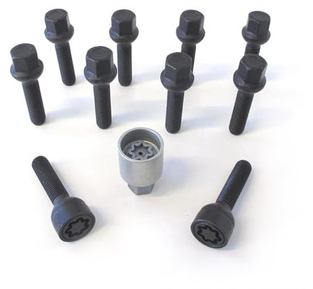 Wheel Bolt Set H&R Spherical R16 M14x1.50 Length 43 mm Black 10 Pieces (Compatible with e.g. VAG) - Wheel Lock Included