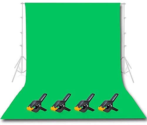 EMART Pantalla Verde 3 x 3,6 m, Fondo Fotográfico 100% Muselina, Tela de Fondo Fotográfico Verde con 4 Pinzas de Resorte para Vídeo, Retratos y Sesiones Fotográficas