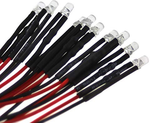 10 x 3mm LED, 5Volt, Warmweiss (3000K); mit 20cm Anschlusskabel und integriertem Vorwiderstand