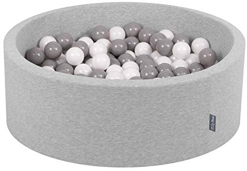 KiddyMoon Bällebad 90X30cm/200 Bälle ∅ 7Cm Bällepool Mit Bunten Bällen Für Babys Kinder Rund, Hellgrau:Weiß/Grau