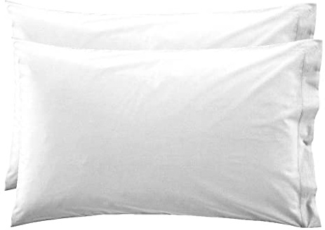 LARA MORADA - Coppia Federe Cuscino Letto, con GUANCIALE, Tinta Unita, 100% Cotone, Made in Italy, 52X82cm + Pattina Bianco