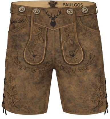 PAULGOS Herren Trachten Lederhose HK5-ANTIK+ Träger, Echtes Leder, Gr. 44-60