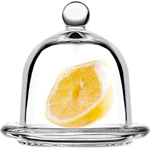 KADAX Zitronenbehälter mit Deckel, Glasbehälter mit Teller, Frischhaltedose für Zitrone, Tomate, Glasglocke, Kuchenglocke aus hochqualitativem Glas, rund, transparent