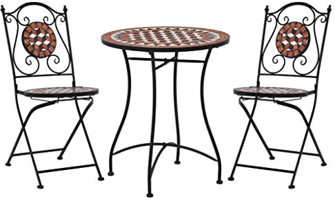 vidaXL Mosaik Bistroset 3-TLG. Sitzgruppe Balkonset Balkonmöbel Sitzgarnitur Gartenmöbel Mosaiktisch 2 Mosaikstühle Keramik Terrakotta