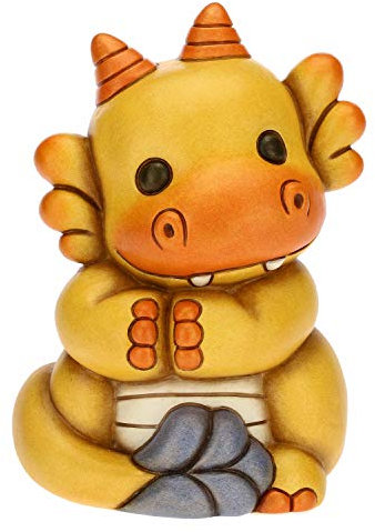 THUN - Dekofigur Drache Gelb sitzend - Zubehör für Kinderzimmer - Linie Ceremonie - großes Format - Keramik - 11 x 7,2 x 15 cm
