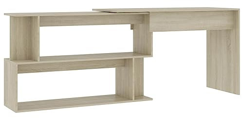 vidaXL Eckschreibtisch mit Fächern Drehbar Schreibtisch Bürotisch Computertisch Büro PC Tisch Arbeitstisch Laptoptisch Sonoma-Eiche 200x50x76cm Holzwerkstoff