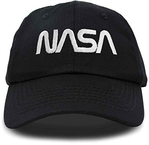 DALIX NASA Hat Baseball Cap Washed Cotton Embroidered Logo Pigment Dyed, White Worm / Black, Einheitsgröße