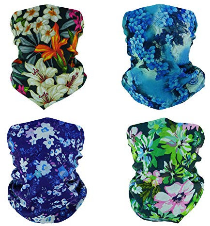 SMEHCF 4 Multifunktionstuch Gesichtsmaske Motorradmaske Sportmaske Sturmmaske Maske Halsmanschette Schal Bandana für Damen Herren Blaue lila Lilie Gänseblümchen Blume