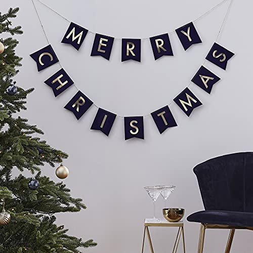 Ginger Ray NAVY-208 Wimpelkette mit Aufschrift Merry Christmas, Marineblau und goldfarben, blau