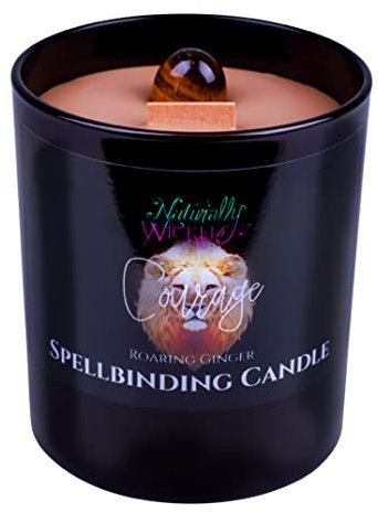 Naturally Wicked Spellbinding Mut Kerze | Zauberkerze Mit Tigerauge Kristall | Holzdocht Hexe Kerze Für Mehr Mut & Selbstvertrauen