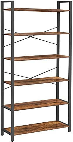 VASAGLE Bücherregal 6 Ebenen, Standregal mit Stahlrahmen, freistehendes Regal für Wohnzimmer, Schlafzimmer, Arbeitszimmer, 30 x 80 x 186 cm, Industrie-Design, vintagebraun-schwarz LLS082B01
