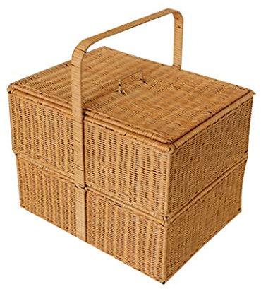 OPYTR Picknick-Rucksack Outdoor Square Doppelschicht Handgewebt Bambus Rattan Picknickkörbe Lebensmittel Camping Lagerung Einkaufen Geschenk Körbekästen Truhe Reisecamping