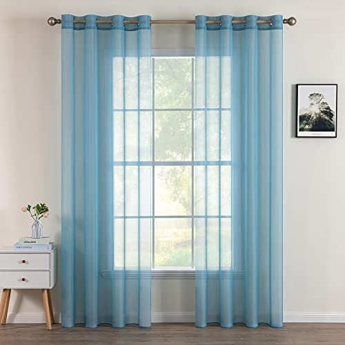 MIULEE 2er Set Voile Vorhang mit Ösen Transparente Gardine aus Voile Polyester Ösenschal Transparent Wohnzimmer Luftig Dekoschal für Schlafzimmer Grau Blau 175 x 140cm H x B, Grommet Top