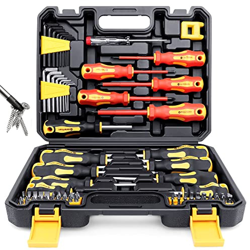 Magnetic Screwdrivers Set with Case, Amartisan 72-Piece Includs Slotted, Phillips, Hex, Square, Pozidriv,Torx Bits and Insulated Screwdriver Set (1000V), Tools for Men