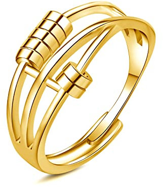 Hasnsofie Anxiety Ring Silber Damen, 925 Sterling Silber Angst Ringe, Unisex Offen Gold Angst Spinning Ringe, Verstellbar Fidget Spinner Ring Anti Stress Ringe Stimmungsring Dekompressionsring