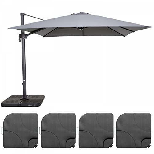 Oviala Parasol déporté Rotatif 3x3m et 4 Dalles à remplir Aluminium Gris