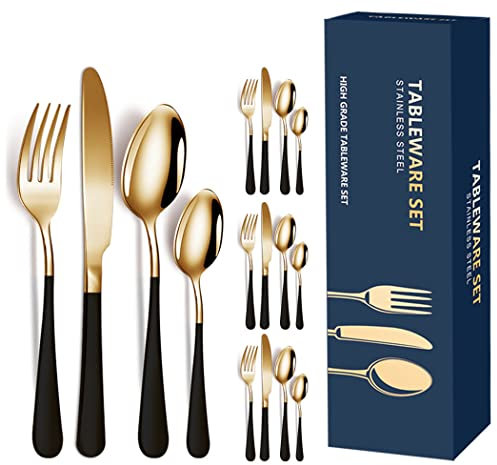 XIAOYU set di posate, servizio di posate in acciaio inossidabile da 16 pezzi per 4, manico opaco, set di posate da tavola per la cucina di casa ristorante dell'hotel, nero