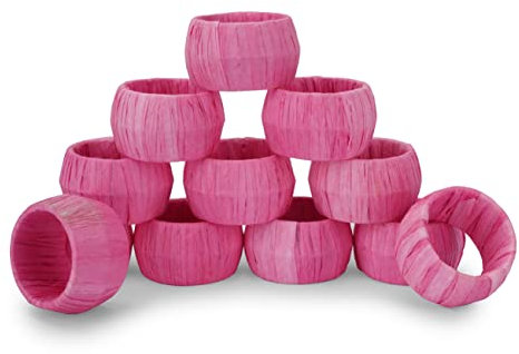 Ajuny Handgefertigter Serviettenring aus Bast Rattan Rosa Runden Dekorativ 3.8 cm Serviettenhalter für Tischdekoration Esszimmer Hochzeit Abendessen Party Tischdekoration – 12er-Set