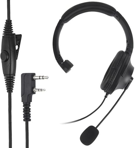 WODASEN UV-5R Single Side Noise Cancelling Radio Headset Overhead Cancellation Headphone with Boom Mic for Baofeng BF-F8HP BF-888S AR-152 UV-82HP Archsell AR-5 Kenwood Retevis RT21 RT27 Walkie Talkie