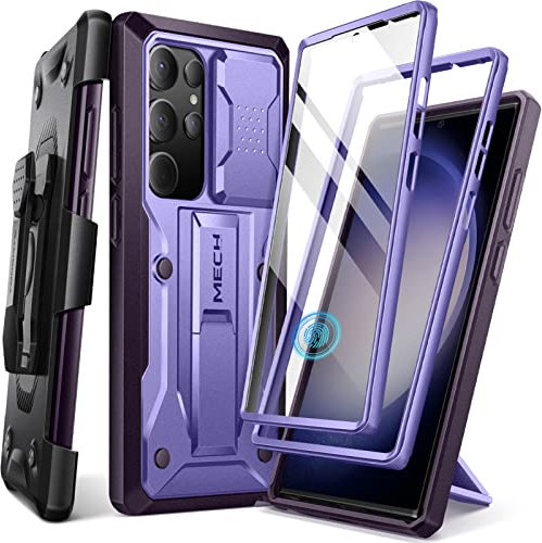 Tongate Coque pour Samsung Galaxy S23 Ultra, [Couvercle Coulissant intégré pour caméra et Protecteur d'écran] [2 Cadres Avant] Robuste de qualité Militaire,avec béquille et Clip Ceinture, Violet
