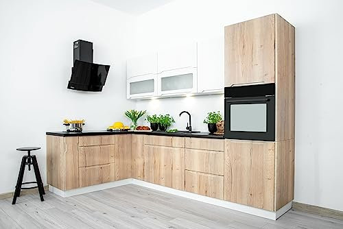 Genérico Muebles de Cocina en L con Torre 400 y 300 cms Color Roble y Blanco Brillo ref-83