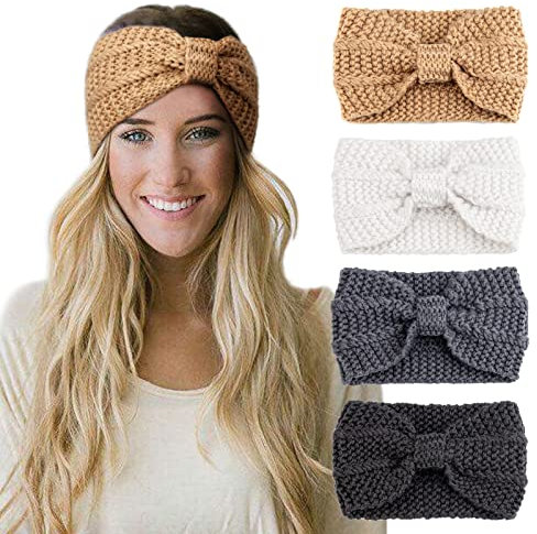 DRESHOW 4 Stück Damen Gestrickt Stirnband Winter Strick Breite Kopfband Elastische Haarband Stirnband Häkelarbeit Ohr Wärmer Damen
