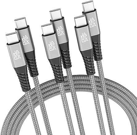 JAMEGA - USB Typ C Kabel Grau 2m 3er Set | Lade & Datenkabel Fast Charge Sync USB C Stecker Kompatibel Mit iPhone 15 Pro Max iPad Pro Air Samsung Macbook Tablets Huawei uvm.