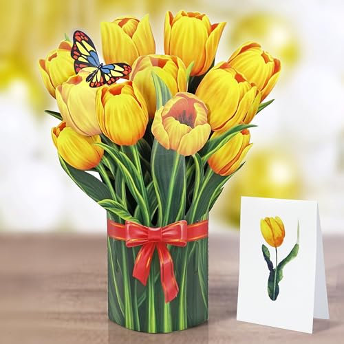 CUTPOPUP Yellow Tulip Bouquet - carte d'anniversaire pop-up, carte de vœux 3D en papier (bouquet de tulipes jaunes)73SM.FR1520