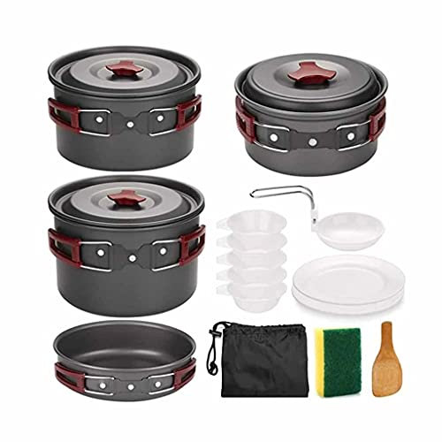 BONOOL Ensemble d'ustensiles de Cuisine d'extérieur pour 4 à 5 Personnes, Vaisselle de Camping, poêles, Assiettes, Bols, Ensemble de Cuisine pour Voyage Pique-Nique randonnée